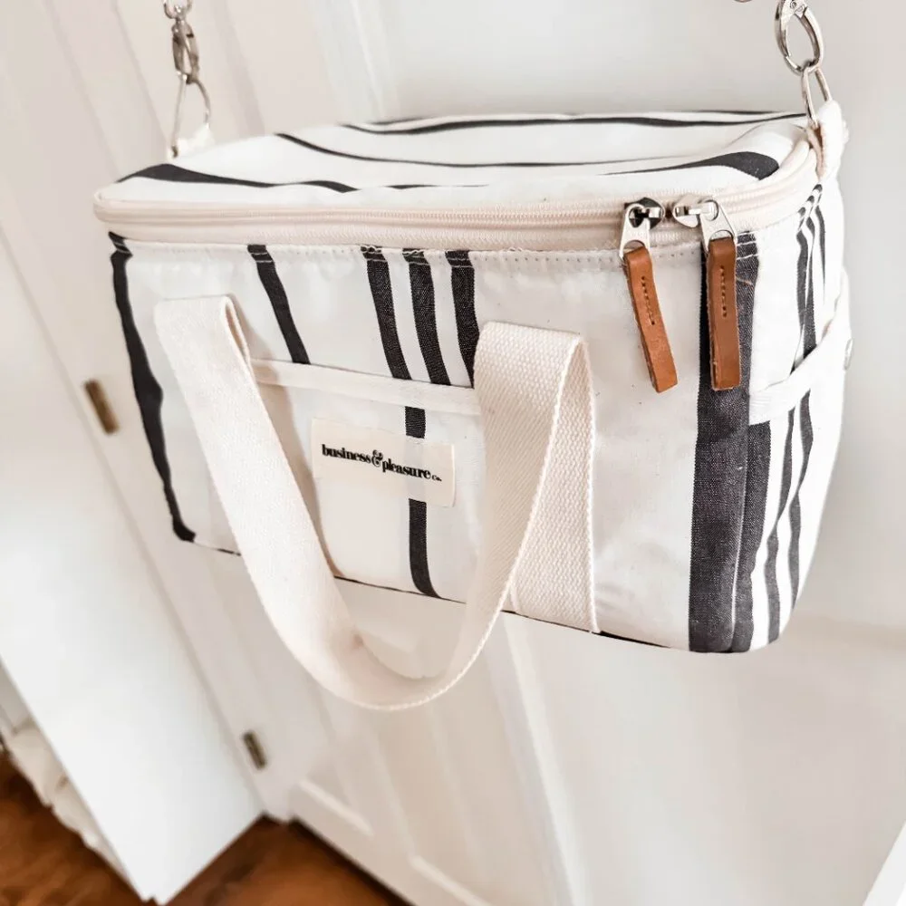 Business & Pleasure Co. Premium Cooler Bag Navy/Black Stripe with yellow floral - Picture 2 of 7